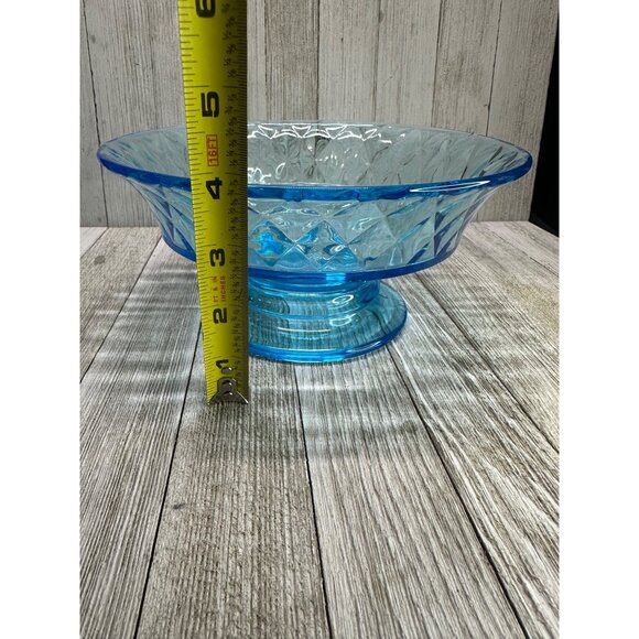 Vtg Early American Pattern Glass Bowl Footed Diamond Quilted Sky Blue 8.5" DIA - Picture 7 of 8